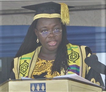Prof. Nana Aba Appiah Amfo, Vice-Chancellor, University of Ghana, addressing the Congregation. Pictures: ERNEST KODZI